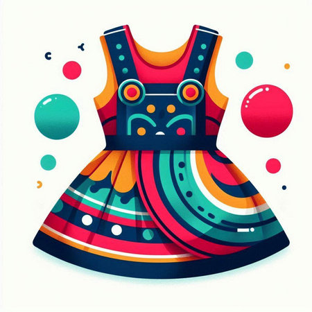 Colorful summer dress on a white background with circles. Vector illustration.のイラスト素材