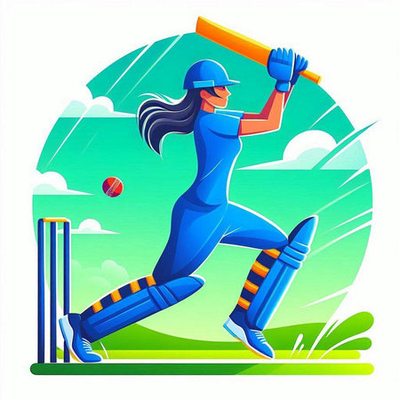 Cricket player with bat and ball in action. Vector illustration.のイラスト素材