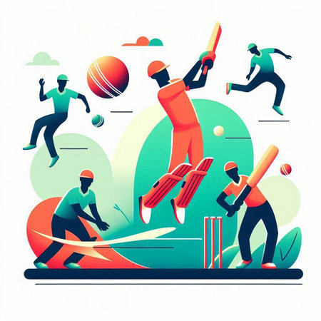 Cricket players playing cricket. Vector illustration in flat style.のイラスト素材