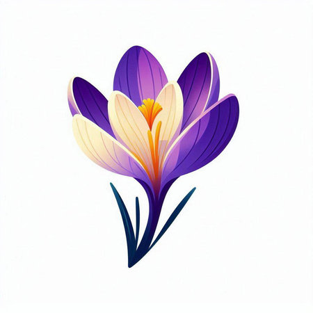 Violet crocus flower on white background. Hand drawn vector illustration.のイラスト素材