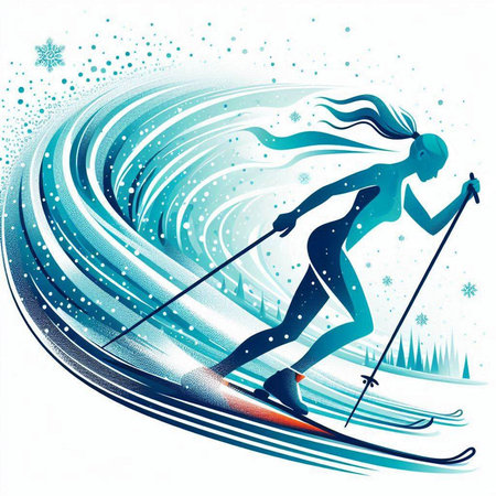 Skiing girl, abstract vector background with place for your textのイラスト素材
