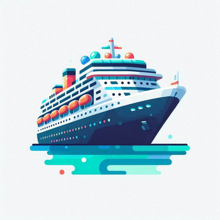 Cruise ship on watercolor background. Side view. Vector illustration.のイラスト素材