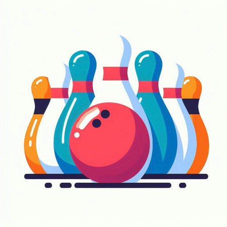 Bowling ball and skittles. Vector illustration in flat styleのイラスト素材