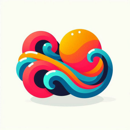 abstract colorful design with waves and sun - vector graphic design elementのイラスト素材