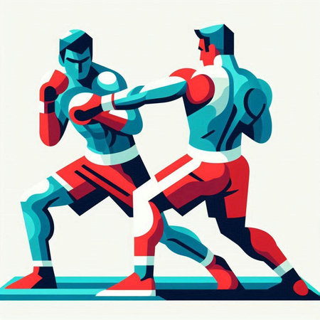 Illustration of two boxers in action, vector illustration in retro styleのイラスト素材