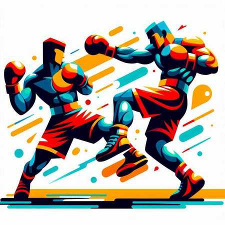 Boxing. Vector illustration of two boxers in action. Sport theme.のイラスト素材