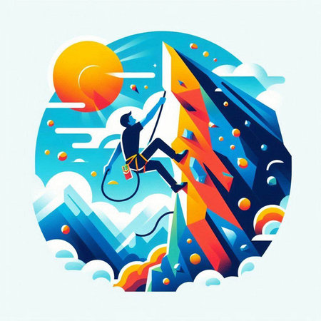 Vector illustration of a man climbing a mountain. Climbing concept.のイラスト素材