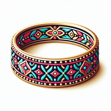 Jewelry ring with ethnic ornament on white background. Vector illustration.のイラスト素材