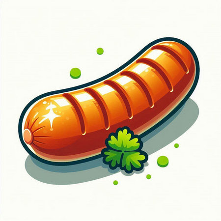 Sausage with parsley on white background. Vector illustration.のイラスト素材