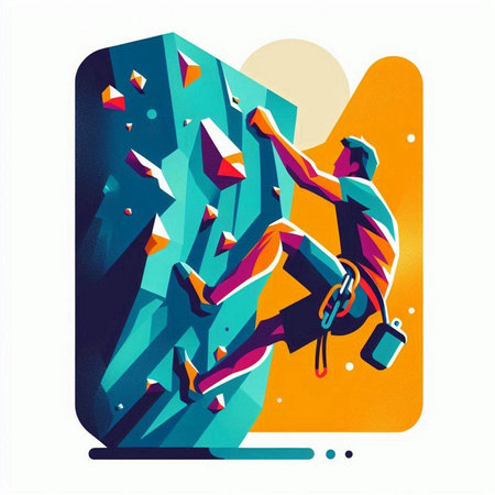 Rock climber climbing on the wall. Extreme sport. Colorful vector illustration.のイラスト素材