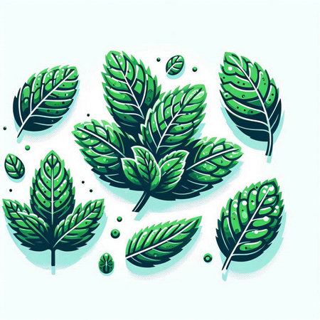 Set of green mint leaves isolated on white background. Vector illustration.のイラスト素材