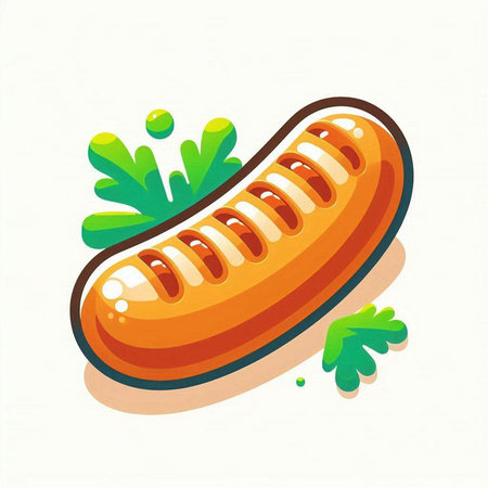 Hot dog with parsley on a white background, vector illustration.のイラスト素材