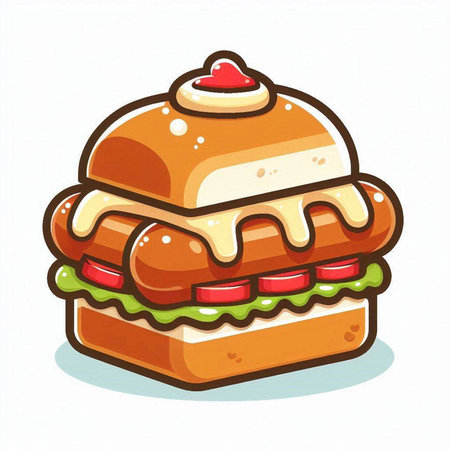 Illustration of a hamburger on a white background, vector illustrationのイラスト素材