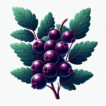 Bunch of black currant with green leaves. Vector illustration.のイラスト素材
