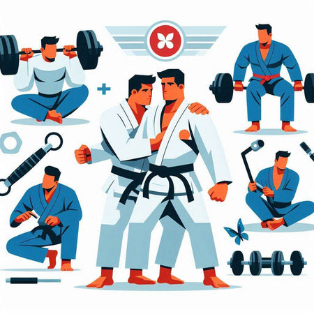 Karate and taekwondo. Set of vector illustrations in flat styleのイラスト素材