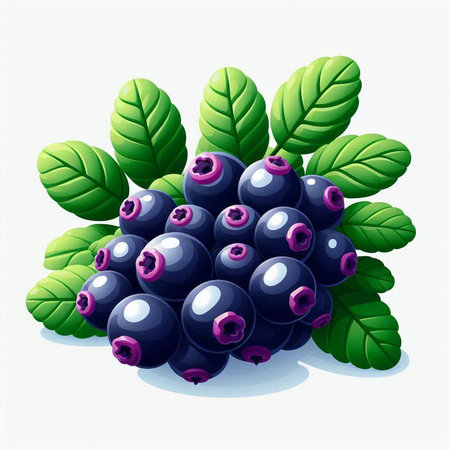 Blueberries with green leaves on a white background. Vector illustration.のイラスト素材