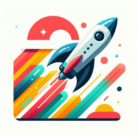 Space rocket on colorful background. Flat style vector illustration for your design.のイラスト素材