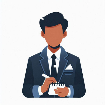 Businessman writing on notepad. Vector illustration in cartoon style.のイラスト素材