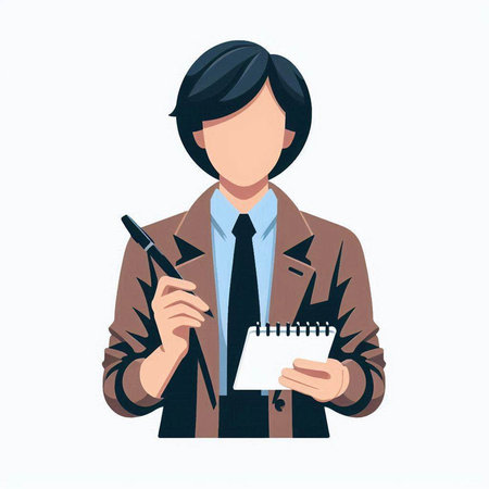 Businessman with pen and notepad. Vector illustration in flat styleのイラスト素材