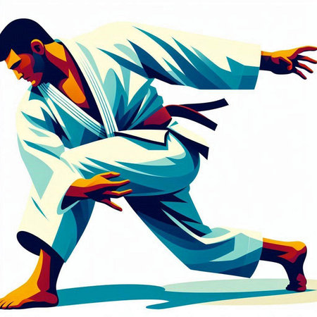 karate fighter in kimono, vector illustration of martial artsのイラスト素材