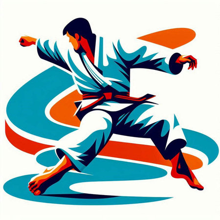 Illustration of karate fighter in martial arts pose. Vector illustration.のイラスト素材