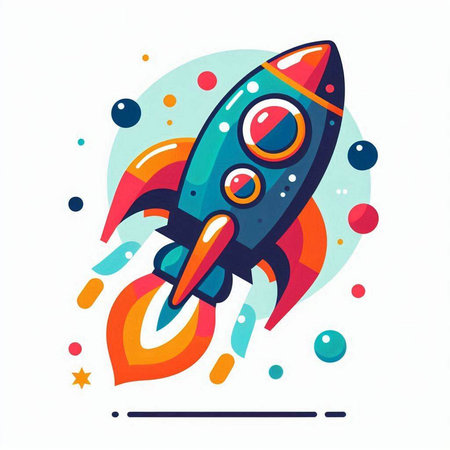 Rocket launch vector illustration. Modern flat style design for web, site, advertising, banner, poster, board and print.のイラスト素材