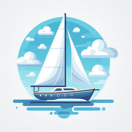 Sailing boat in the sea. Vector illustration in flat style.のイラスト素材