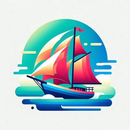 Sailing boat in the sea. Vector illustration in flat style.のイラスト素材
