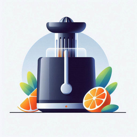 Vector illustration of a juicer with oranges on a white background.のイラスト素材