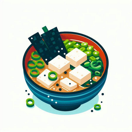 Tofu soup in a bowl. Isometric vector illustration.のイラスト素材