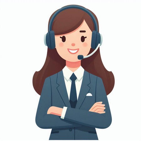 Illustration of a female customer service representative wearing a headset and smilingのイラスト素材