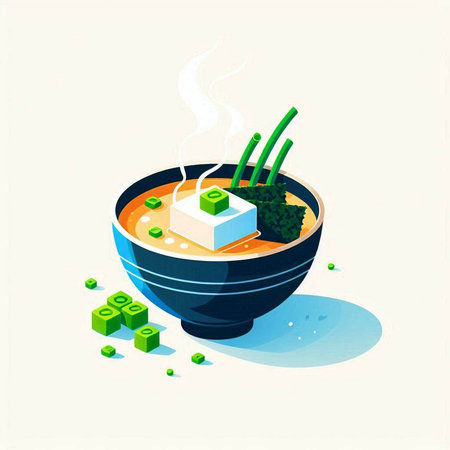 japanese soup with tofu and green onion, vector illustration.のイラスト素材