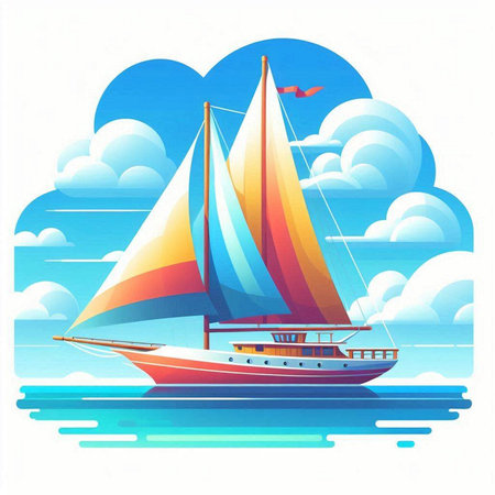 Sailing boat on the sea. Vector illustration of a sailboatのイラスト素材