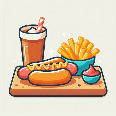 Fast food vector illustration with hot dog, french fries and colaのイラスト素材