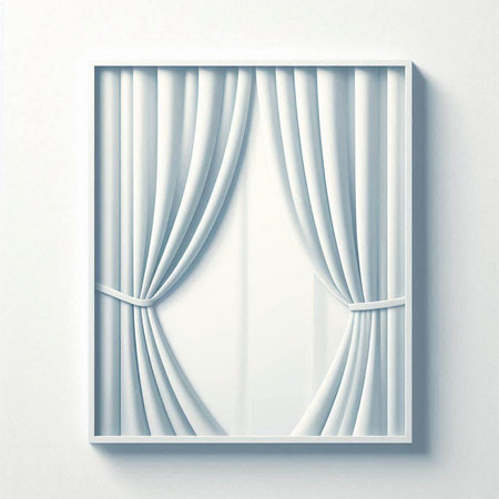 White curtains on a white wall. 3d illustration, 3d renderのイラスト素材