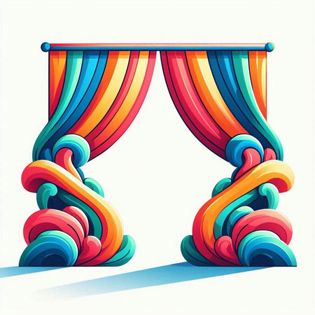 Colorful curtains on a white background. 3d vector illustration.のイラスト素材