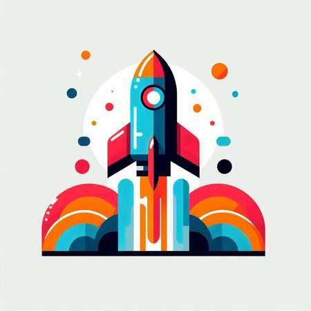 Rocket launch vector illustration, flat design. Start up business concept.のイラスト素材