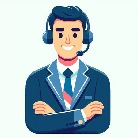 Call center operator with headset. Vector illustration in flat cartoon style.のイラスト素材