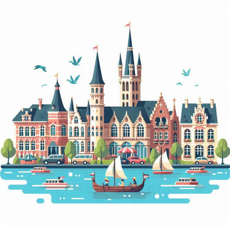 Amsterdam, Holland, Europe. Vector illustration in flat style.のイラスト素材