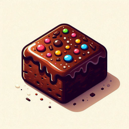 Illustration of a piece of cake with chocolate and colored candiesのイラスト素材
