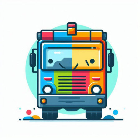 Cute bus with smiling face. Vector illustration in flat cartoon style.のイラスト素材