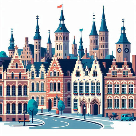 Cityscape with old houses and streets of Gdansk, Polandのイラスト素材