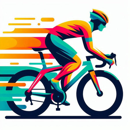 Cyclist on the road. Colorful abstract background. Vector illustration.のイラスト素材