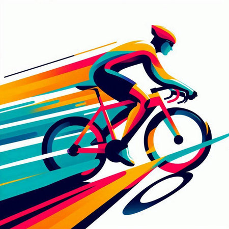 Cyclist Riding the Bike on Colorful Abstract Background Vector Illustrationのイラスト素材