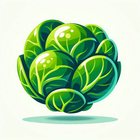 Vector illustration of a fresh cabbage with green leaves on white background.のイラスト素材