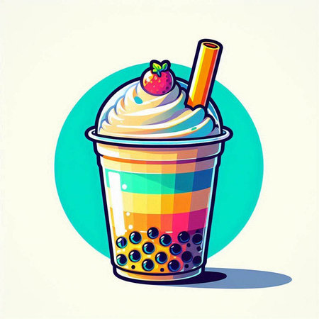 Ice cream in a paper cup with a straw and berries. Vector illustration.のイラスト素材