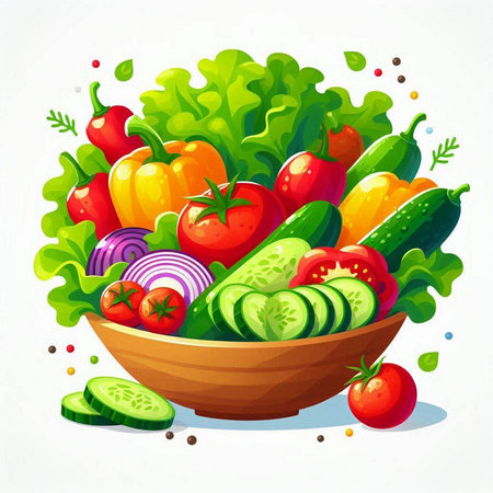 Vegetables in a bowl. Vector illustration on white background.のイラスト素材