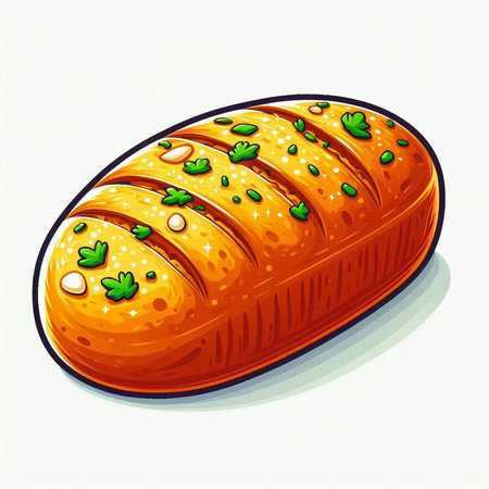 Illustration of a loaf of bread with parsley on a white backgroundのイラスト素材