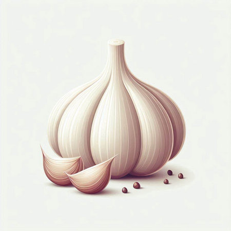 Garlic on a white background. Vector illustration. Eps 10.のイラスト素材