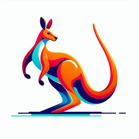 Kangaroo, vector illustration, red and orange color, isolated on a white backgroundのイラスト素材